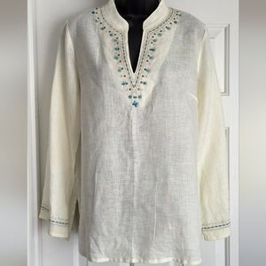 Linen Summer Blouse Beaded Vneck Embroidered 10 Longsleeved Lightweight Rafaella